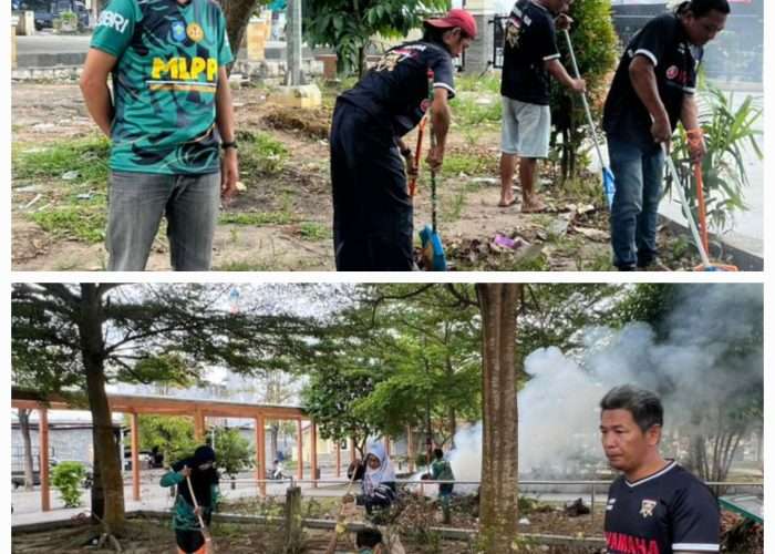 Kompak Kepala Pasar & AIPI Bersihkan Taman Kota Sungailiat
