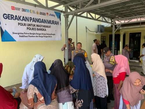 Gerakan Pangan Murah Polsek Merawang, 2 Ton Beras Ludes Diserbu Warga