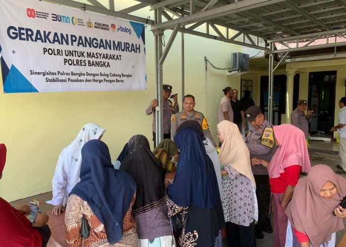 Gerakan Pangan Murah Polsek Merawang, 2 Ton Beras Ludes Diserbu Warga