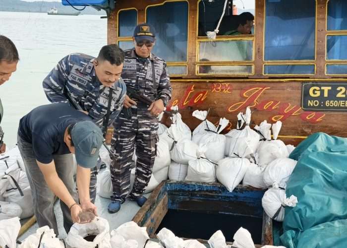 Trisula Lanal Babel Gagalkan Penyelundupan 7 Ton Pasir Timah